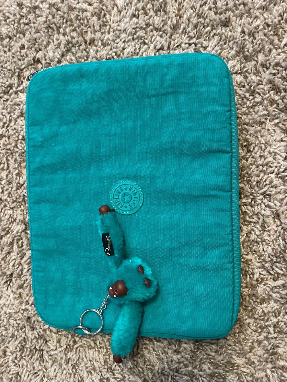 Kipling Teal Tablet Pouch with Monkey Keychain